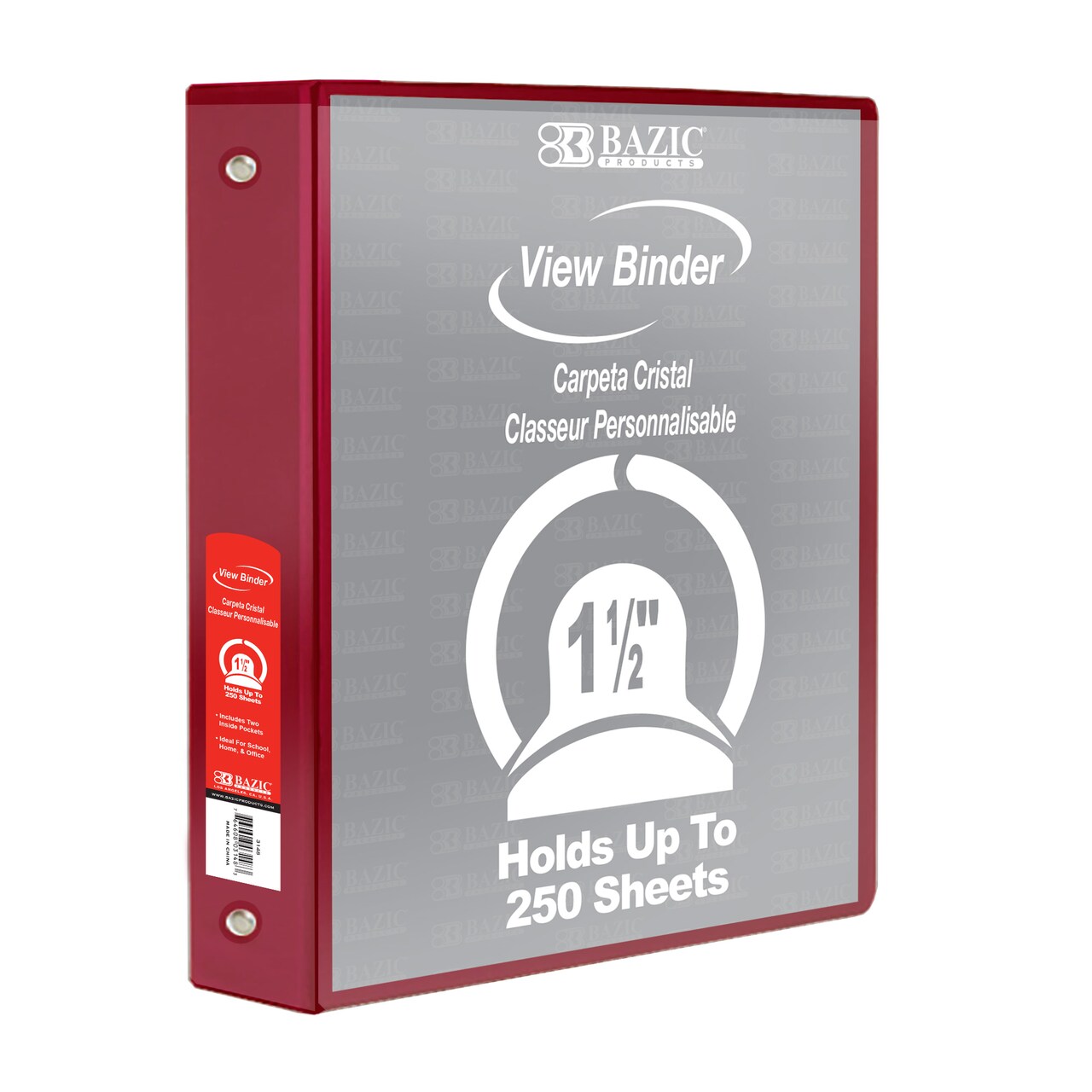 BAZIC 1.5" 3-Ring View Binder w/ 2-Pockets (11 Color Available)